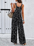 Fashion Print Square Neck Jumpsuit With Pockets Spring Summer Casual Loose Overalls Womens Clothing - AL MONI EXPRESS