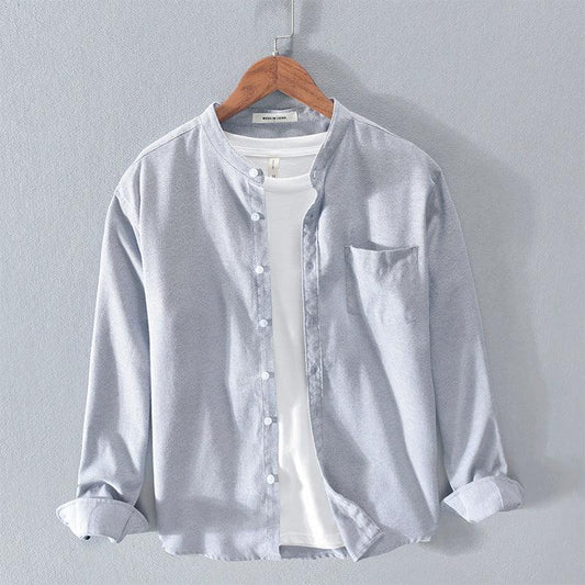 Fashion Stand-Up Collar Solid Color Simple Youth Long-Sleeved Cotton Shirt - AL MONI EXPRESS