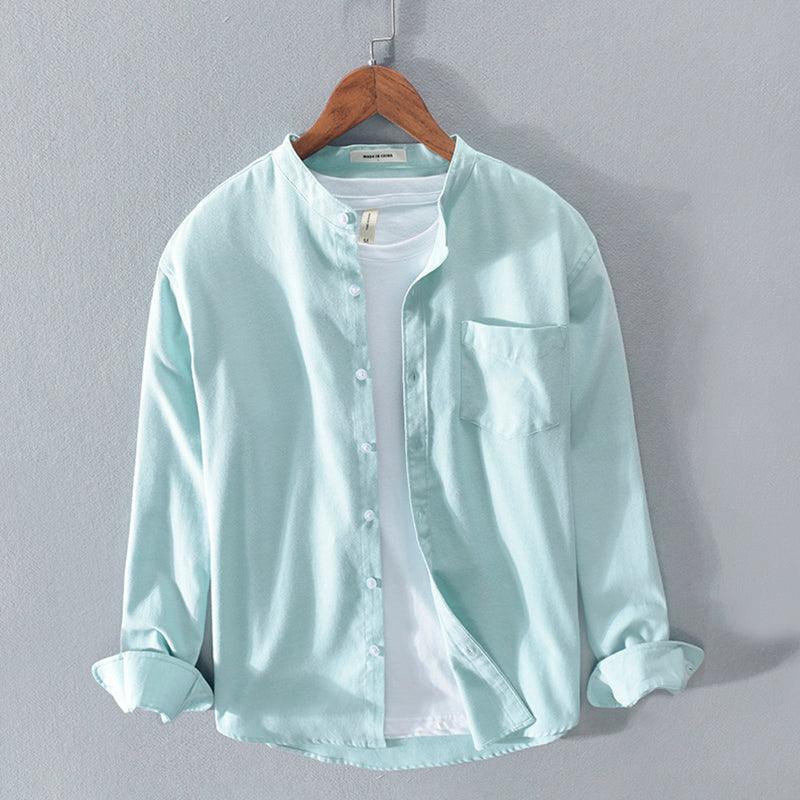 Fashion Stand-Up Collar Solid Color Simple Youth Long-Sleeved Cotton Shirt - AL MONI EXPRESS