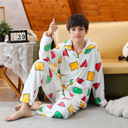 Fashion Youth Pajamas Flannel Long Sleeves - Almoni Express