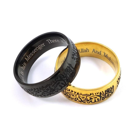 Fashionable Golden Black Doctrine Ring Etching Letters - AL MONI EXPRESS