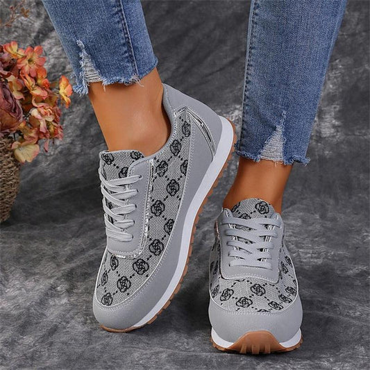 Flower Print Lace-up Sneakers Casual Fashion Lightweight Breathable Walking Running Sports Shoes Women Flats - AL MONI EXPRESS