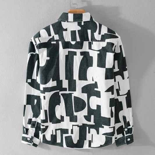 Geometric Contrast Color Printing Stylish Long Sleeve Shirt - AL MONI EXPRESS