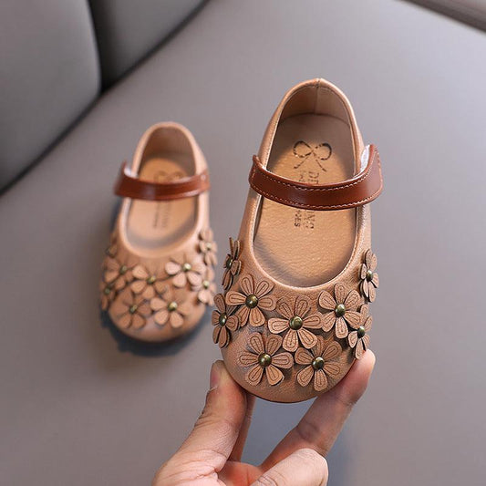 Girls' Small Leather Shoes, Female Babies, Flower Single Shoes, Soft Soles, Little Girls - Almoni Express
