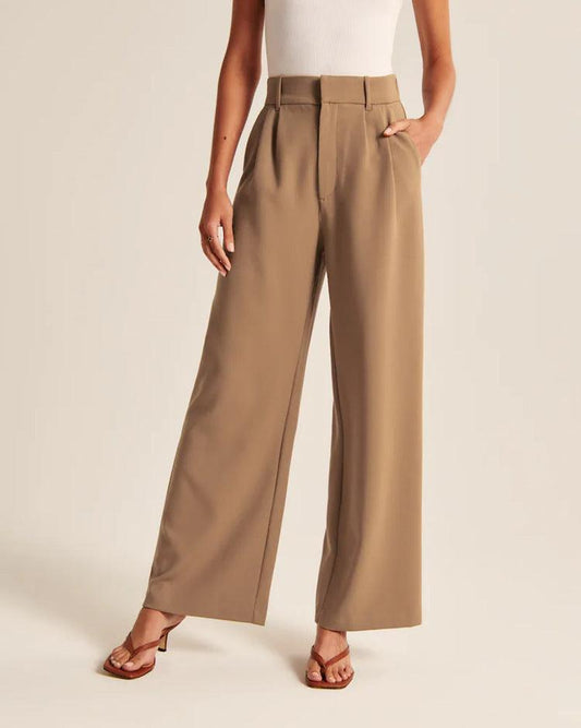 High Waist Straight Trousers With Pockets Wide Leg Casual Suit Pants For Women - AL MONI EXPRESS