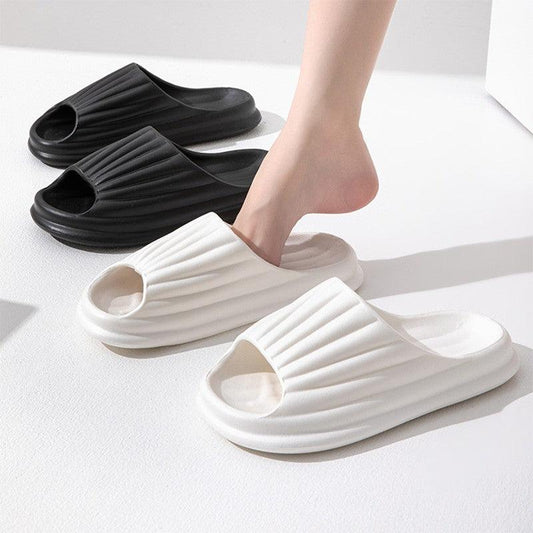 Home Slippers Women Men New Solid Striped Peep-toe Shoes House Floor Bathroom Slippers For Couple - AL MONI EXPRESS