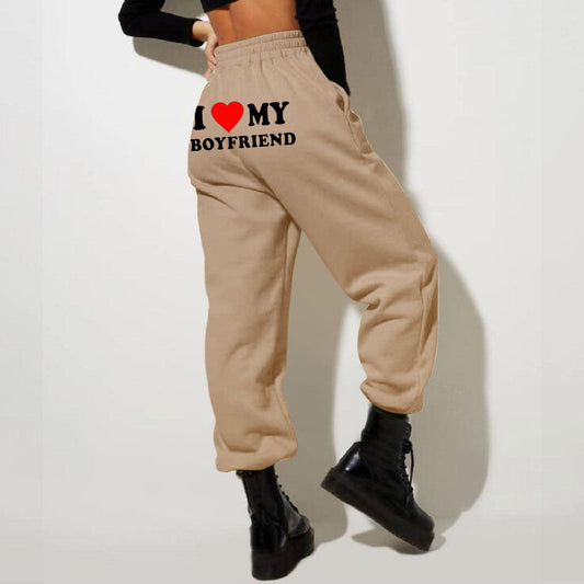 I Love MY BOYFRIEND Printed Trousers Casual Sweatpants Men And Women Sports Pants - AL MONI EXPRESS