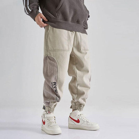 Japanese Men Jeans Loose Fit Spliced Design - AL MONI EXPRESS
