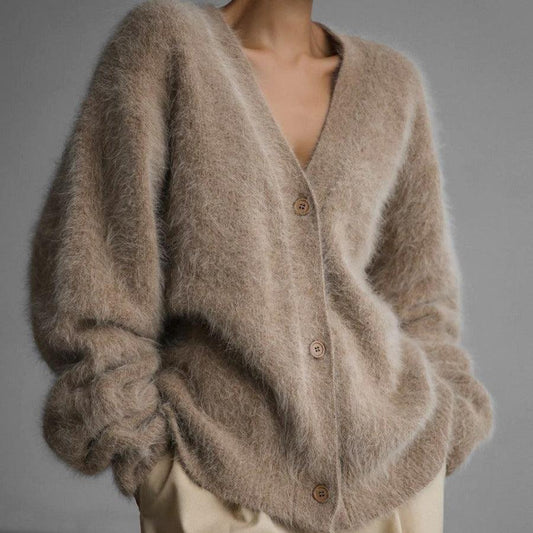 Knitted Sweater Cardigan Loose Long Sleeve V-neck - AL MONI EXPRESS