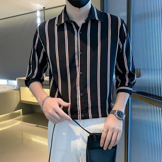 Light Cooked Style Shirt For Men With Black And White Stripes - AL MONI EXPRESS