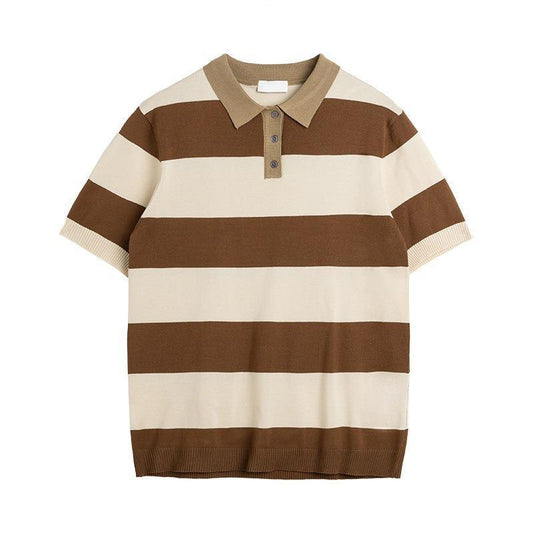 Lightly Mature Knitted Polo Shirt Casual Striped Short Sleeve - AL MONI EXPRESS