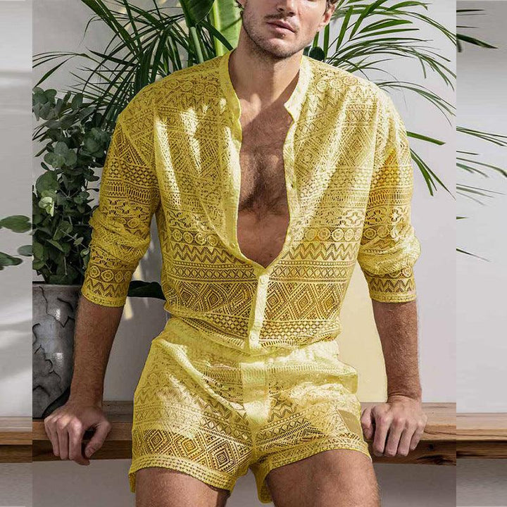 Long Sleeve Shirt Casual Shorts Fashion Men's Suit Men's Clothing Matching Suit Summer Suit Sportswear - AL MONI EXPRESS