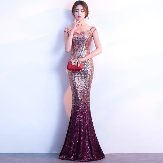 Long Slim Fit Fashion Host Dress Gown - Almoni Express