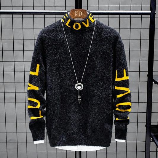 Men Fashion High Neck Loose Personalized Sweater - Almoni Express