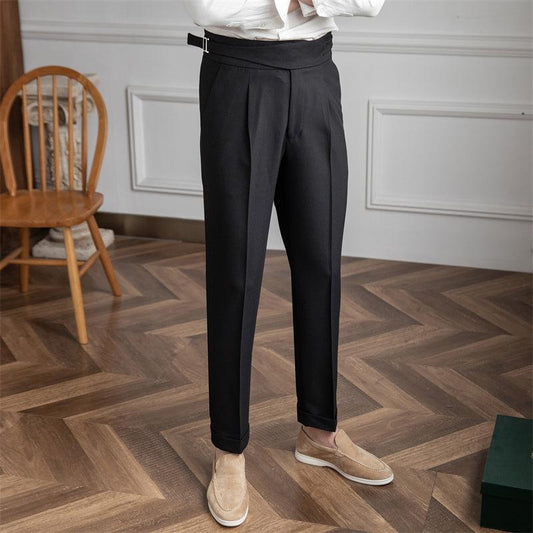 Men's Anti-wrinkle Casual Trousers High Waist Straight - Almoni Express