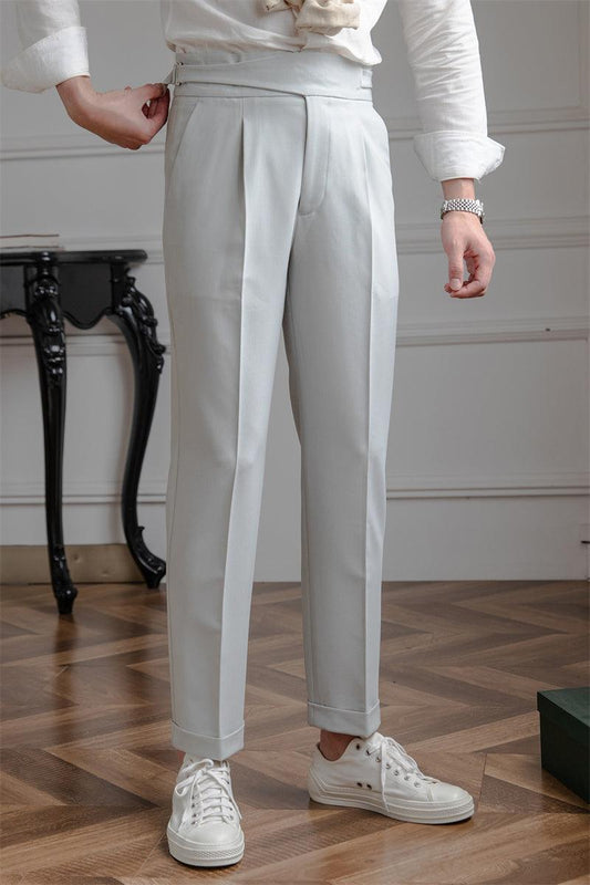 Men's Anti-wrinkle Casual Trousers High Waist Straight - Almoni Express