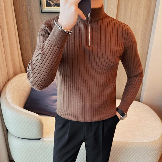 Men's Autumn And Winter Zipper Stand Collar Knitted Sweater - Almoni Express
