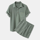 Men's Casual Loose Plaid Short-sleeved Shirt Suit - AL MONI EXPRESS