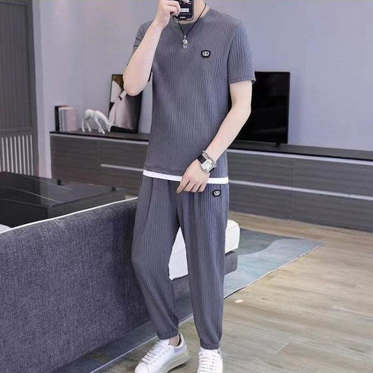 Men's Fashion Casual Exercise Quick-drying Short Sleeve Trousers Suit - AL MONI EXPRESS