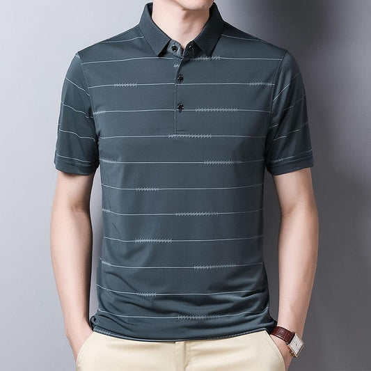 Men's Lapel Quick-drying Striped Short-sleeved T-shirt - AL MONI EXPRESS