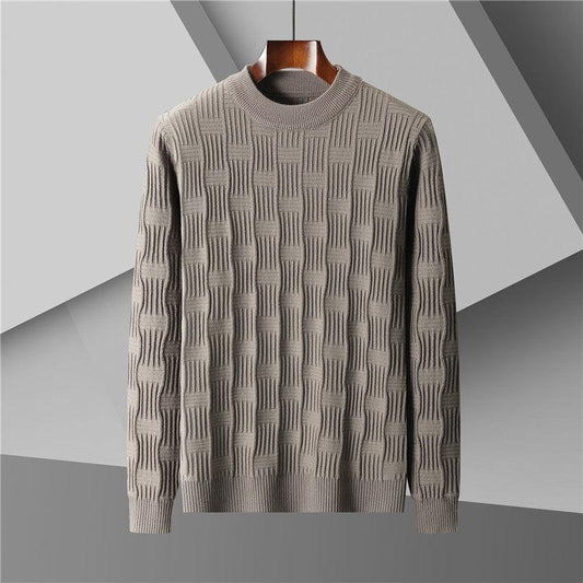 Men's Plus Size Half Turtleneck Jacquard Knitted Sweater - Almoni Express