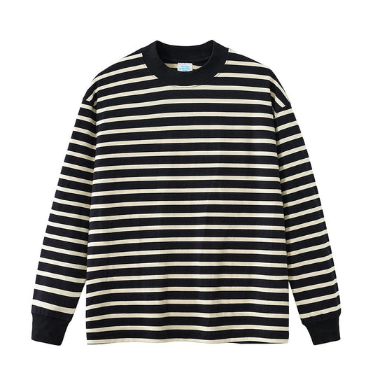 Men's Pure Cotton Contrast-color Striped Long-sleeved T-shirt - AL MONI EXPRESS