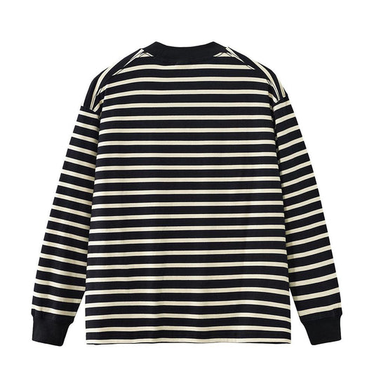 Men's Pure Cotton Contrast-color Striped Long-sleeved T-shirt - AL MONI EXPRESS