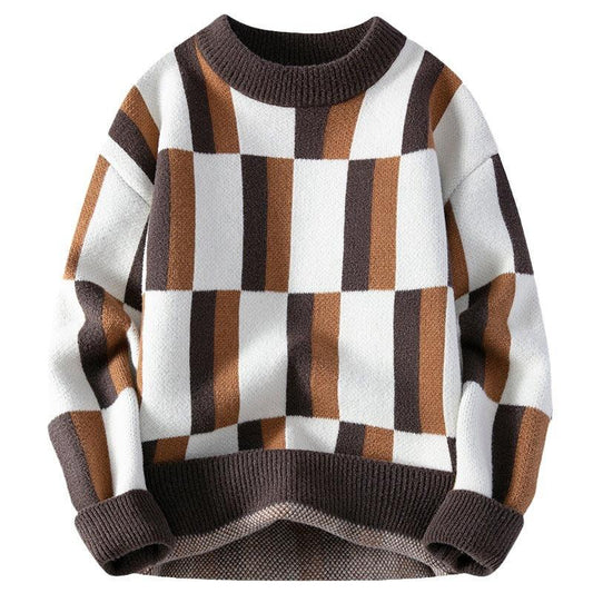 Men's Round Neck Multicolor Sweater Simple Knitwear - Almoni Express
