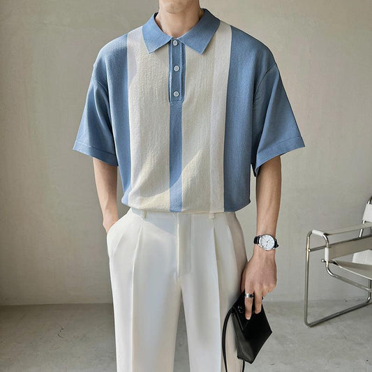 Men's Short Sleeve Polo Shirt Urban Casual Loose Knit - AL MONI EXPRESS