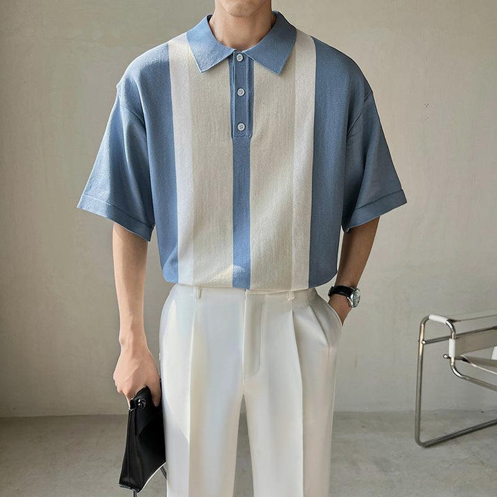 Men's Short Sleeve Polo Shirt Urban Casual Loose Knit - AL MONI EXPRESS