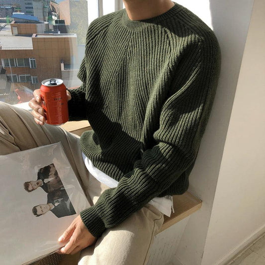 Men's Solid Color Sweater Coat - Almoni Express