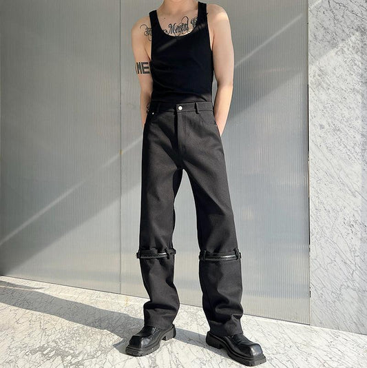 Men's Straight Belt Spliced Slim Fit Jeans - AL MONI EXPRESS