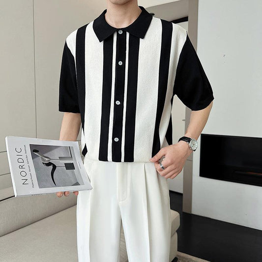 Men's Striped Color Blocking POLO Sweater - AL MONI EXPRESS