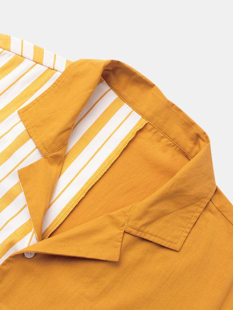 Men's Striped Short Sleeve Fit Lapel Men's Shirt - AL MONI EXPRESS