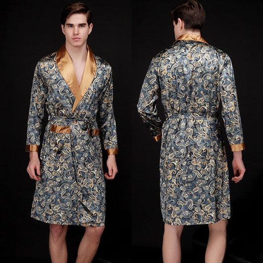 Men's Summer Long Ice Silk Pajamas Nightgown - Almoni Express