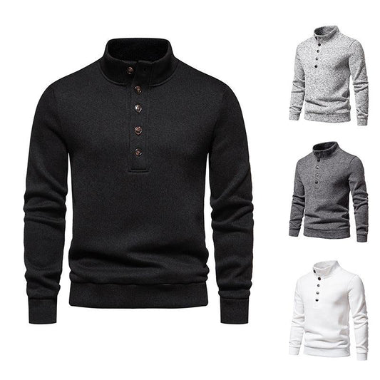 Men's Turtleneck Buttons Pullover Casual Loose - Almoni Express