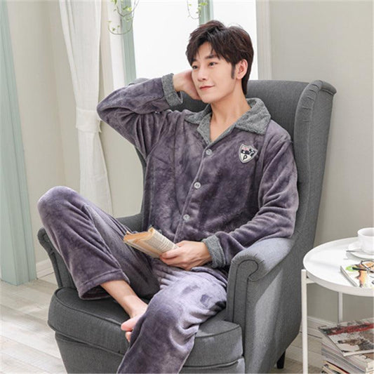 Men's warm casual plus size flannel homewear - Almoni Express