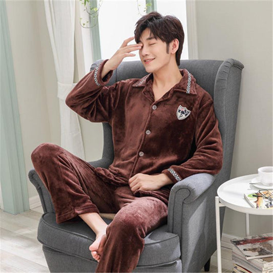 Men's warm casual plus size flannel homewear - Almoni Express