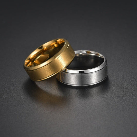 Mens Wedding Rings Black Sliver Gold Pure 8MM Rings - AL MONI EXPRESS