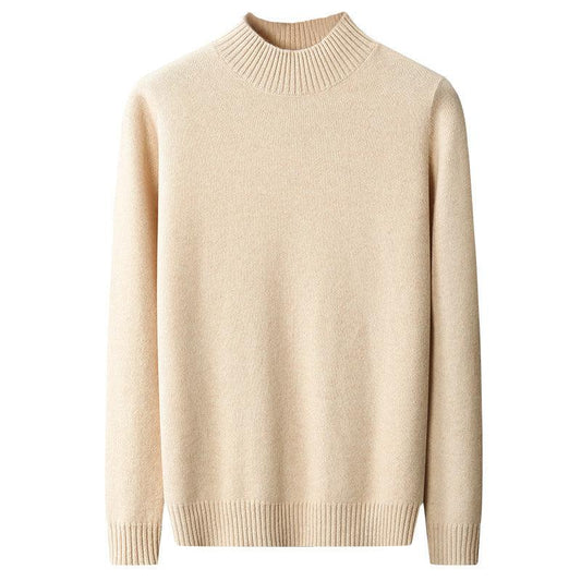 Mock Neck Sweater Men's Knitted Shirt Pure Wool - Almoni Express