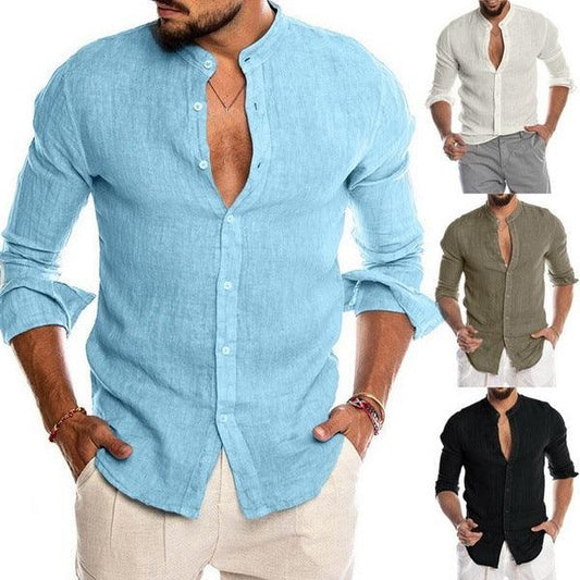 New Cardigan Stand Collar Long Sleeve Shirt Men's Clothing - AL MONI EXPRESS