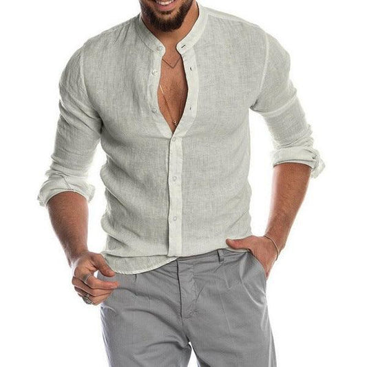 New Cardigan Stand Collar Long Sleeve Shirt Men's Clothing - AL MONI EXPRESS