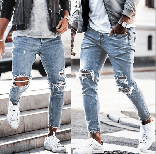 New Ripped Skinny Jeans mens Streetwear - AL MONI EXPRESS