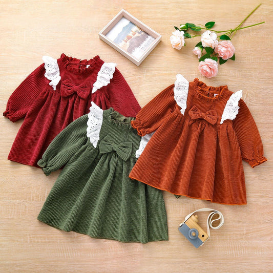 New Style Simple Girl's Corduroy Autumn And Winter Dress - Almoni Express