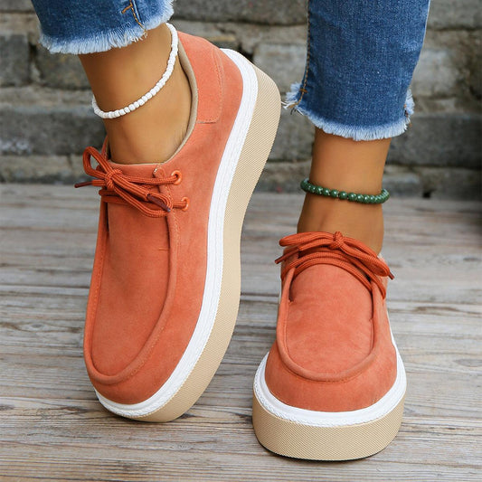 New Thick Bottom Lace-up Flats Women Solid Color Casual Fashion Lightweight Walking Sports Shoes - AL MONI EXPRESS