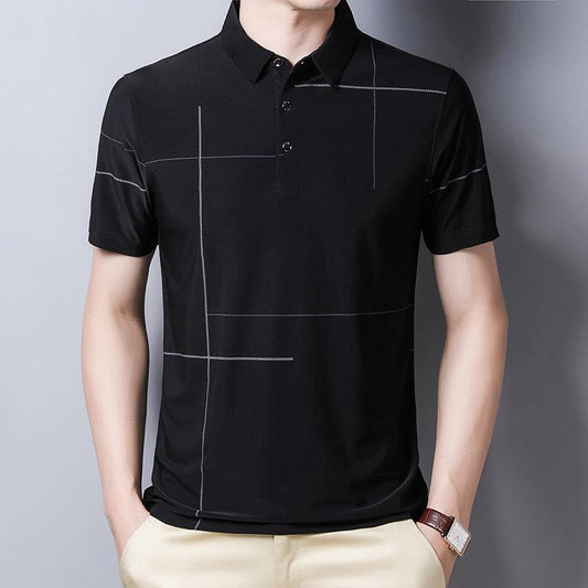 Polo shirt with printed lapel and ice silk - AL MONI EXPRESS