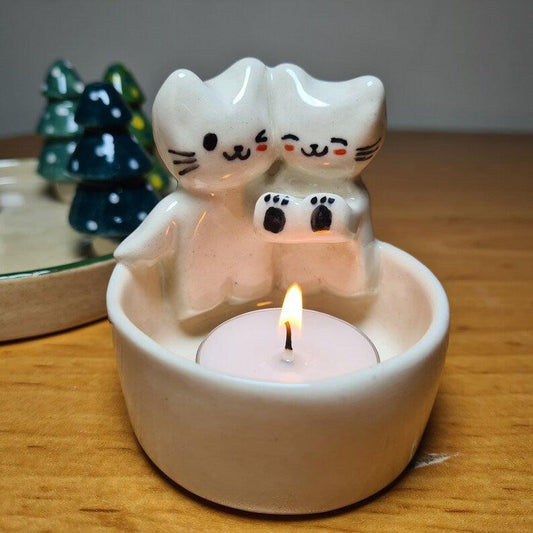 Resin Kitten-shaped Candlestick Ornaments - Almoni Express