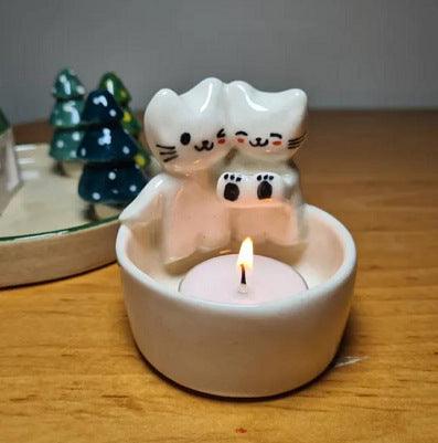Resin Kitten-shaped Candlestick Ornaments - Almoni Express