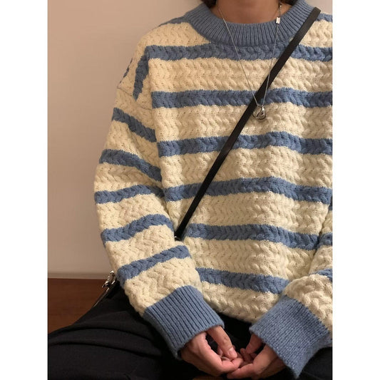Round Neck Sweater Boys Design Sense Stripe Trendy - Almoni Express