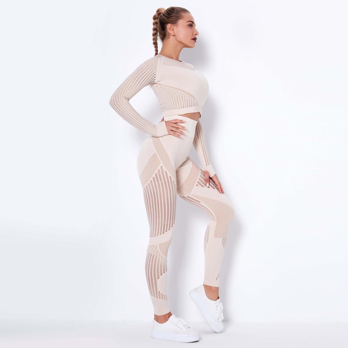 Seamless Knitted Absorbent Yoga Long-Sleeved Suit Yoga Wearsuit - AL MONI EXPRESS